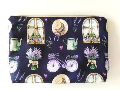 Kosmetická taška levandule a kola na tmavě fialové