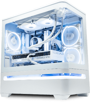 ASTRO Gaming PC with cyan lighting