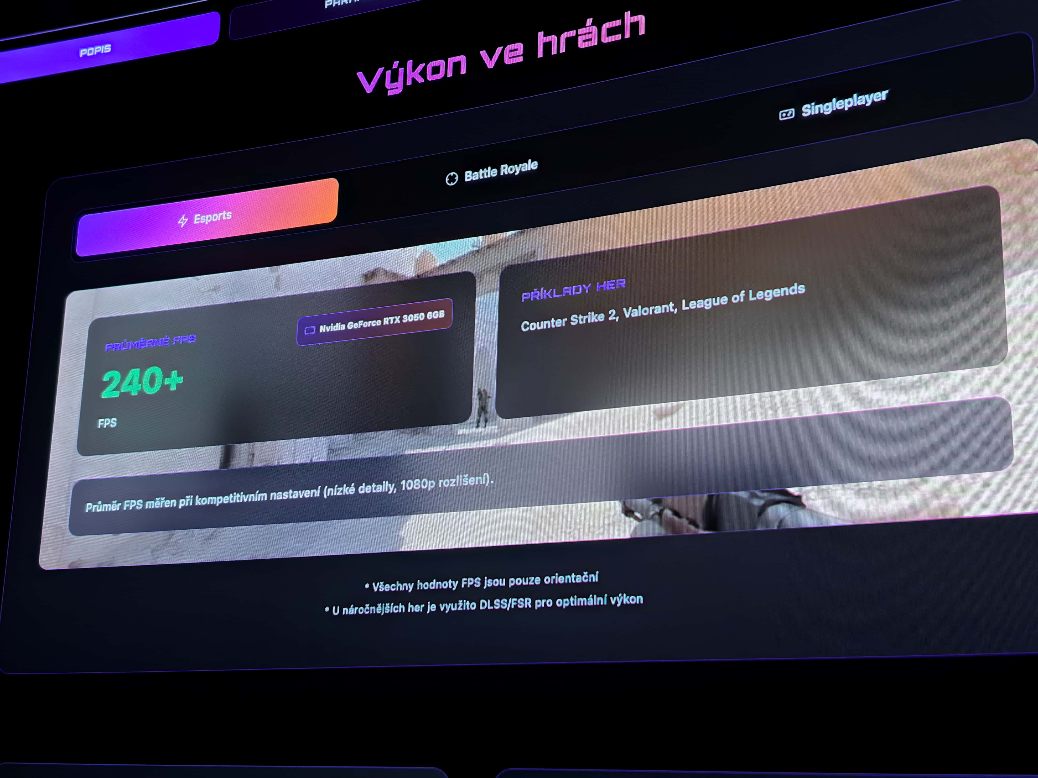FPS tabulka u produktu UltraComp