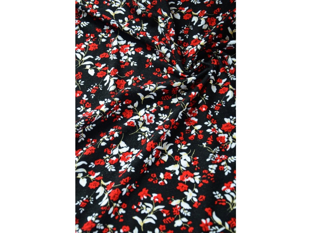 Úplet viskoza tisk drobná kvítka na černé