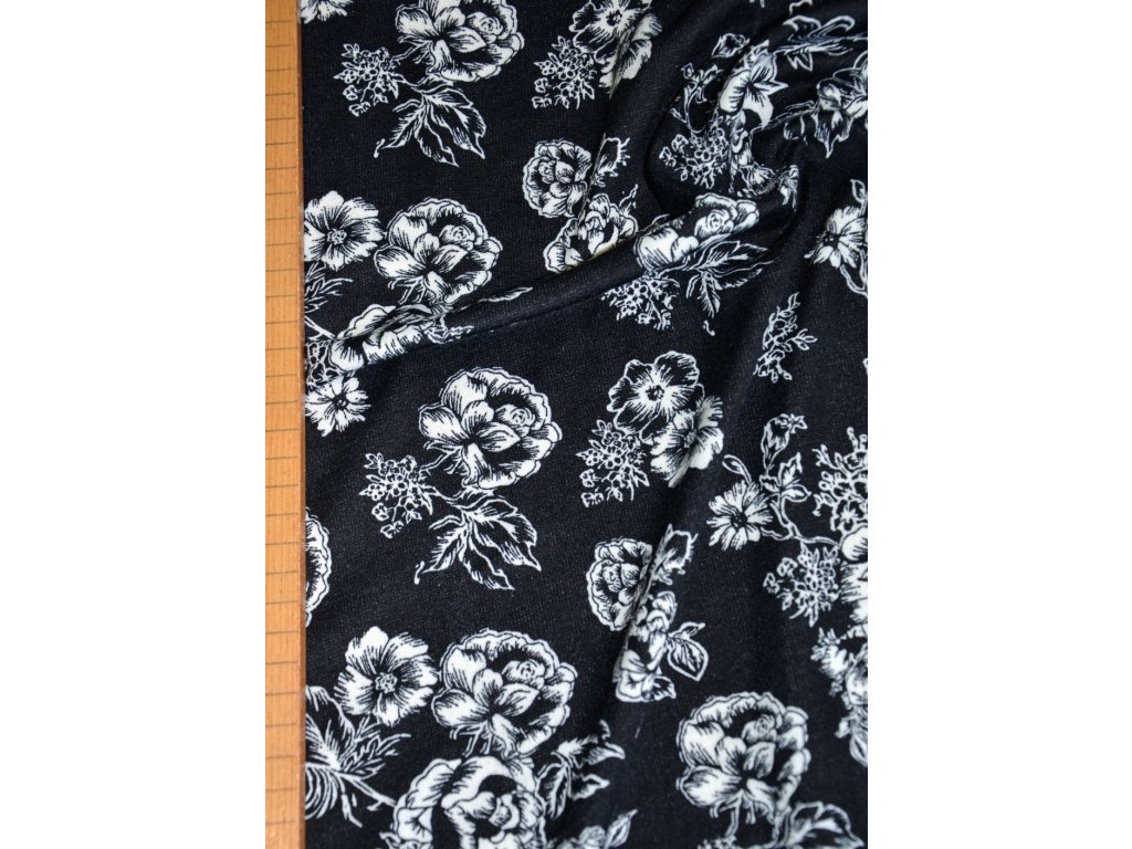 Úplet polyester tisk černobílý