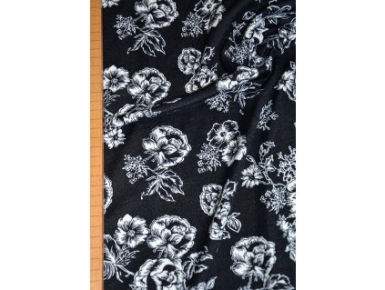 Úplet polyester tisk černobílý