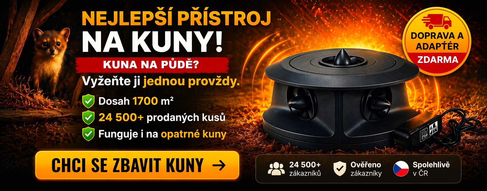3D odpuzovač kun a myší dosah 1700 m3.