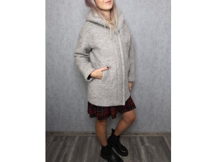 Dámský šedý kabát s kapucí ZARA