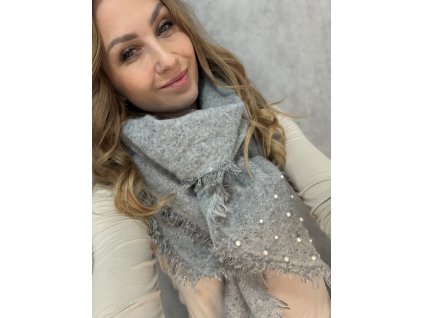 Dámská šedá šála s perlami