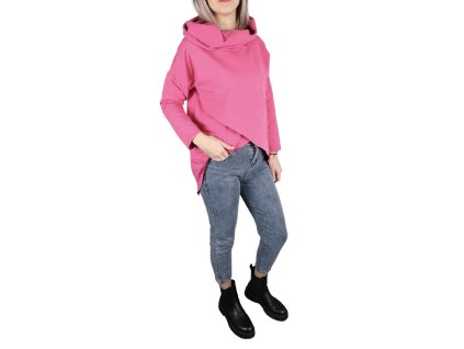 Růžová křížená mikina s velkým límcem