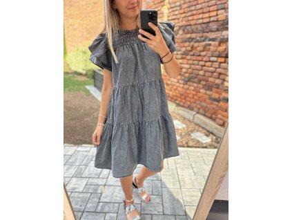 Dámské riflové šaty s volánkovými rukávy ONLY