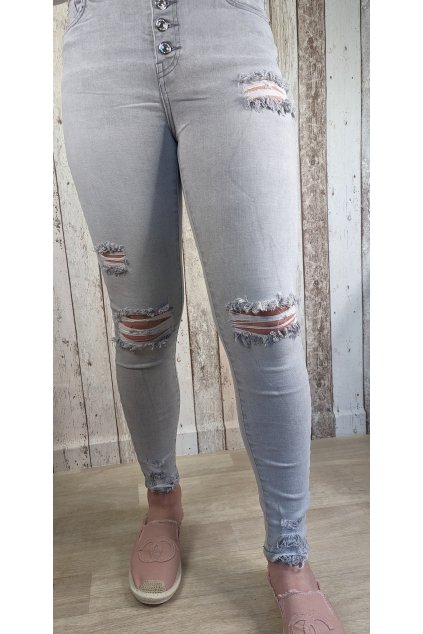 Knoflíčkové jeans Roma, světle šedé