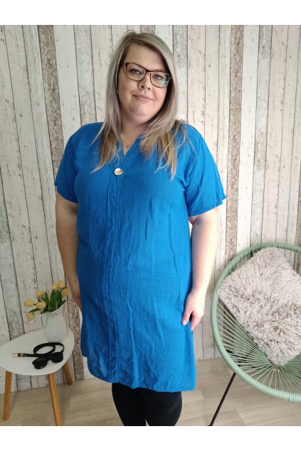 Letní lněné šaty Lisa, královsky modré