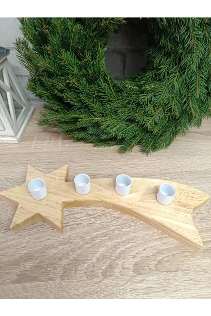 Adventní svícen dřevo - kov, bílý