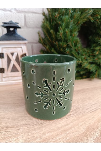 Keramický svícen, zelený