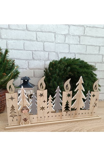 Dřevěný adventní kalendář s andělem