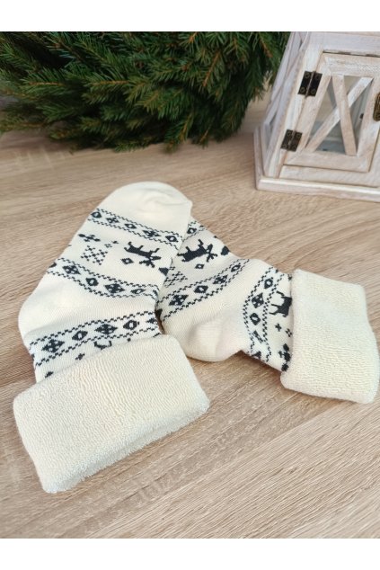 Teplé ponožky norský vzor, cream 36-40