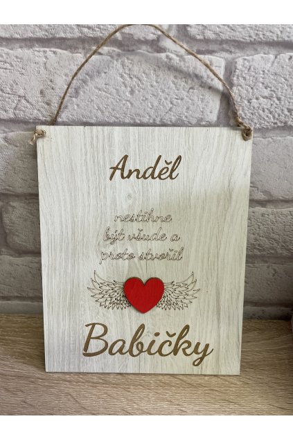 Dřevěná cedule 21x17cm křídla anděl nestihne - Babičky