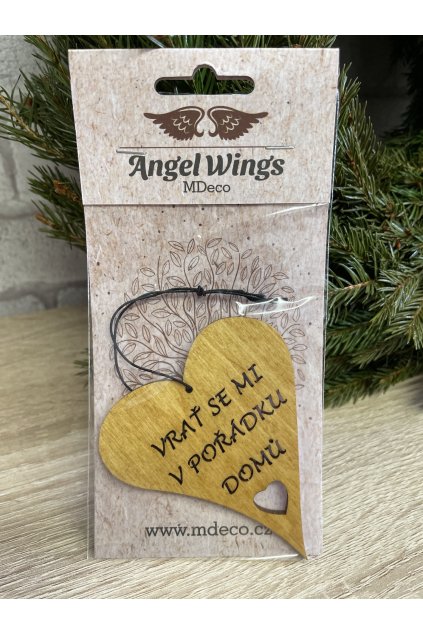 Dřevěná vůně 17x8cm angel wings - Srdíčko vrať se mi v pořádku