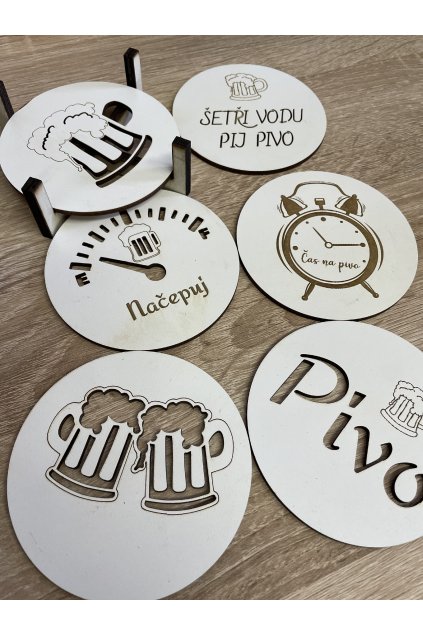 Dřevěné podtácky 6ks - 9,2cm - Pivo