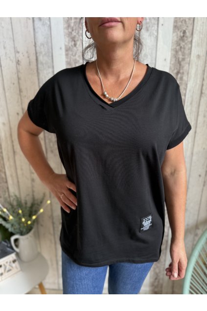 Oversize triko Timea, V výstřih, černé