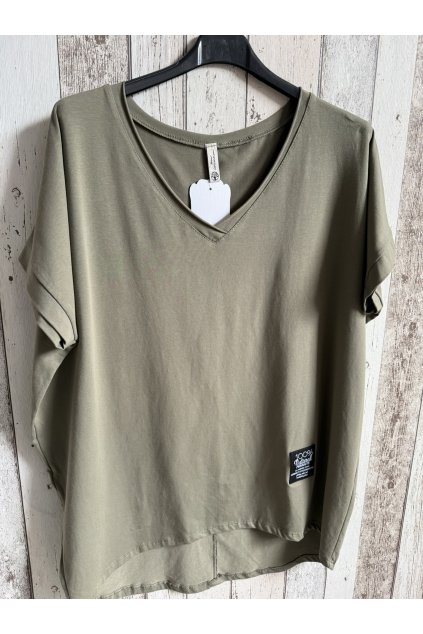 Oversize triko Timea, V výstřih, khaki