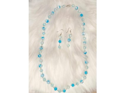 Ručně vyráběná souprava – náhrdelník a náušnice 01 - modrá