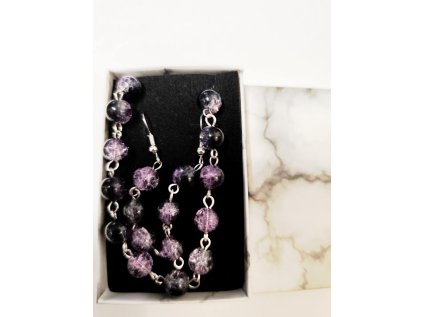 Ručně vyráběná souprava – náhrdelník a náušnice 02 - Fialovočerná