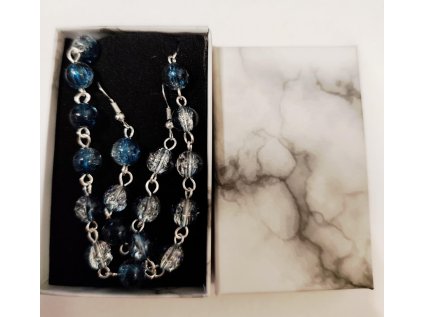 Ručně vyráběná souprava – náhrdelník a náušnice 03 - tmavý tyrkys