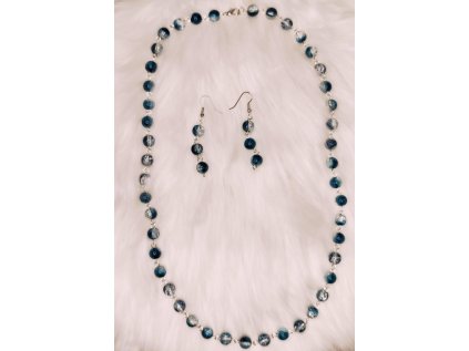 Ručně vyráběná souprava – náhrdelník a náušnice 03 - tmavý tyrkys