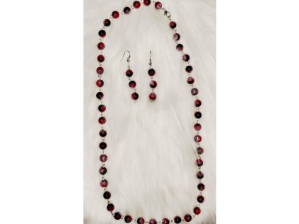 Ručně vyráběná souprava – náhrdelník a náušnice 04 -červenočerná