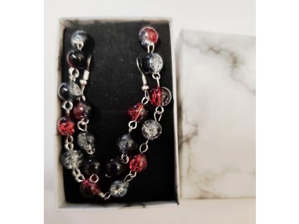 Ručně vyráběná souprava – náhrdelník a náušnice 05 - červenočerná