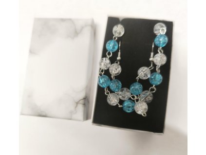 Ručně vyráběná souprava – náhrdelník a náušnice 06 - modro bílá