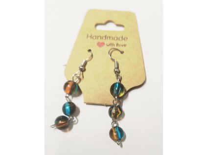 Ručně vyráběné náušnice z popraskaných korálků - 05 tyrkysovohnědá