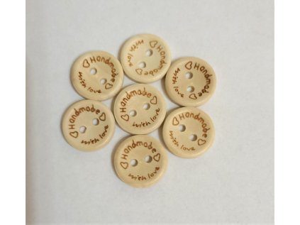 Knoflík dřevěný 25mm, Handmade with love