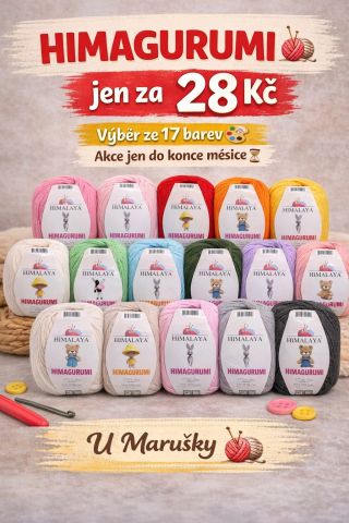 🧶 HIMAGURUMI jen za 28 Kč 💥 Akce platí jen do konce měsíce ⏳ Na skladě máme výběr ze 17 barev 🎨 – ideální na hračky,...