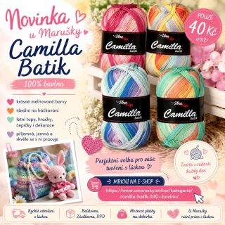 🌈 NOVINKA U MARUŠKY 🌈 🧶 Camilla Batik – 100% bavlna 💰 pouze 40 Kč Nádherné melírované barvy ideální na háčkování hraček,...