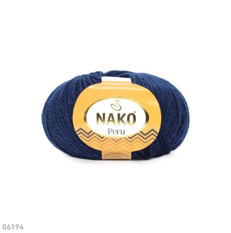 NAKO Peru - 130 m / 100 g 2. barva: pařížská modrá, 4. číslo barvy: 6194