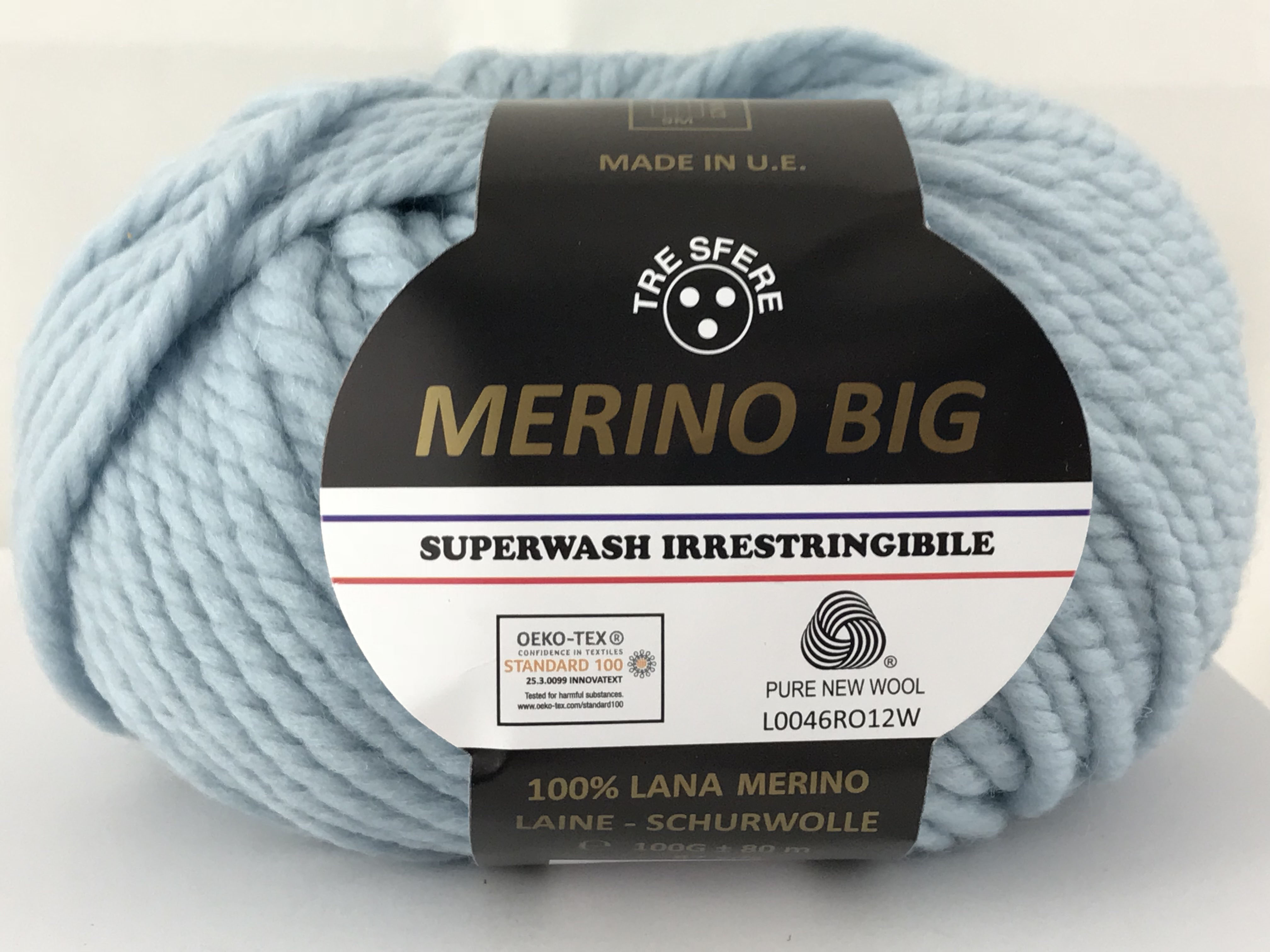 TRE SFERE Merino Big - 80 m / 100 g 2. barva: blankytně modrá ( nebeská ), 4. číslo barvy: 21