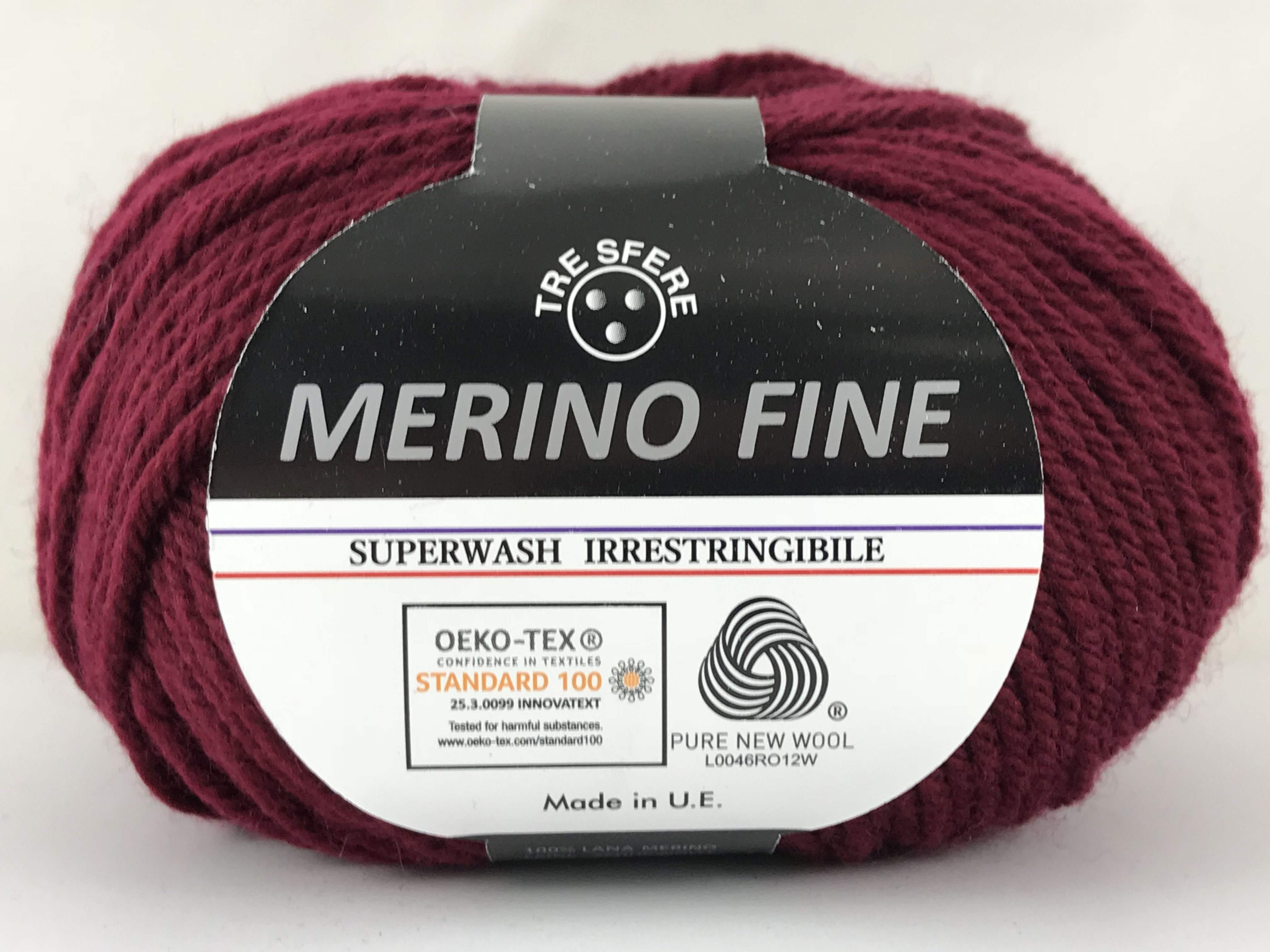 TRE SFERE Merino Fine - 125 m / 50 g 2. barva: granátová, 4. číslo barvy: 110
