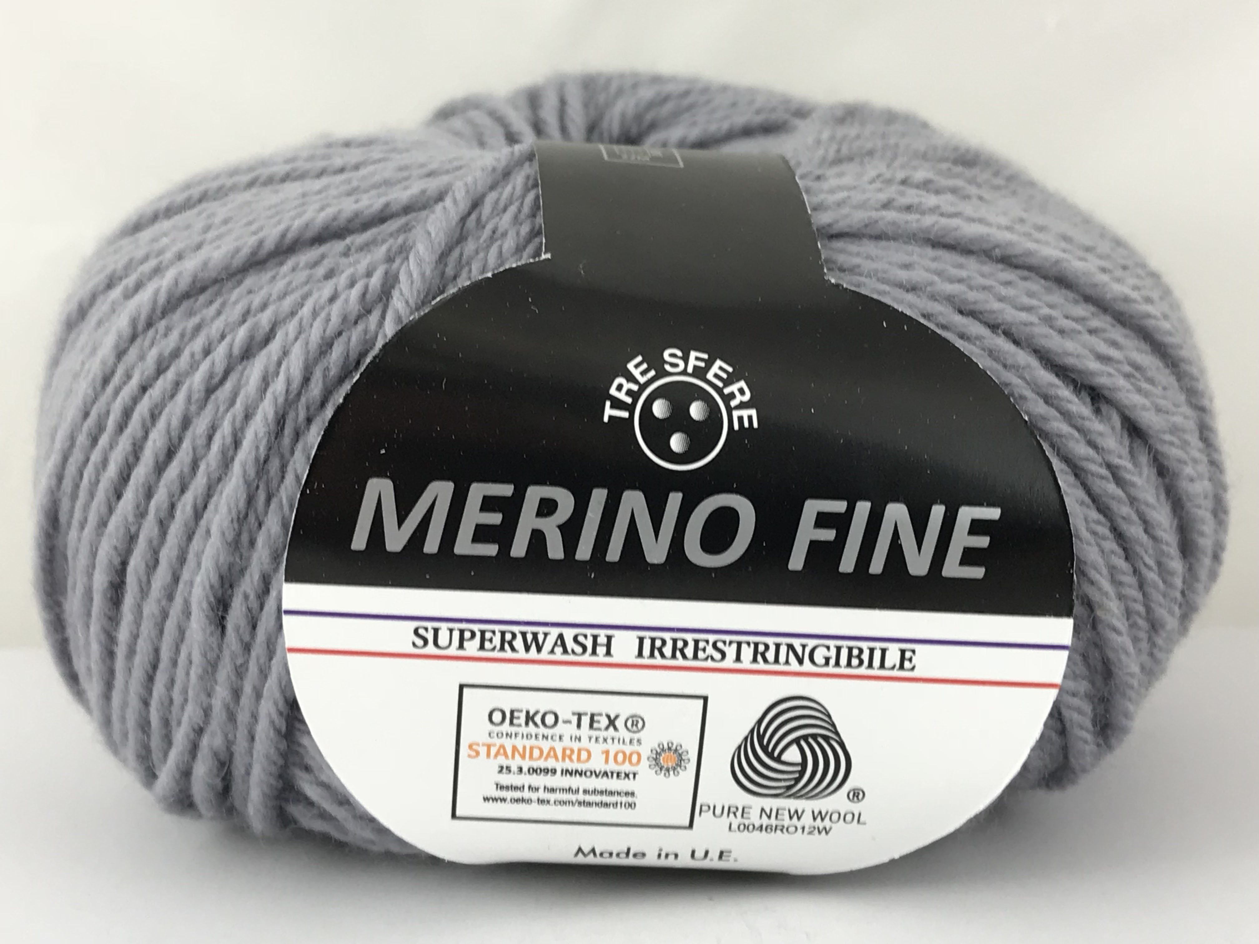 TRE SFERE Merino Fine - 125 m / 50 g 2. barva: šedá, 4. číslo barvy: 104