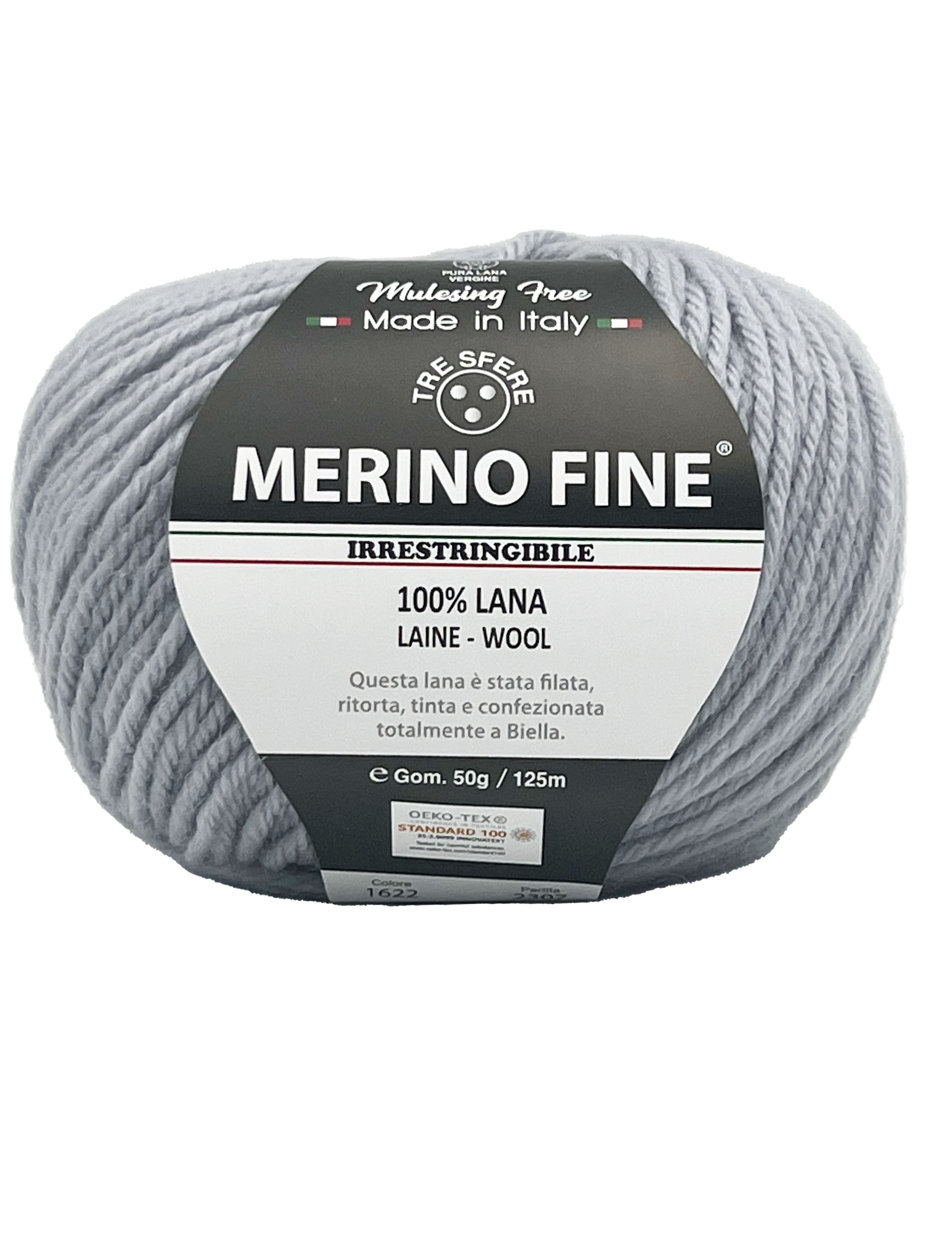 TRE SFERE Merino Fine - 125 m / 50 g 2. barva: šedá, 4. číslo barvy: 1622