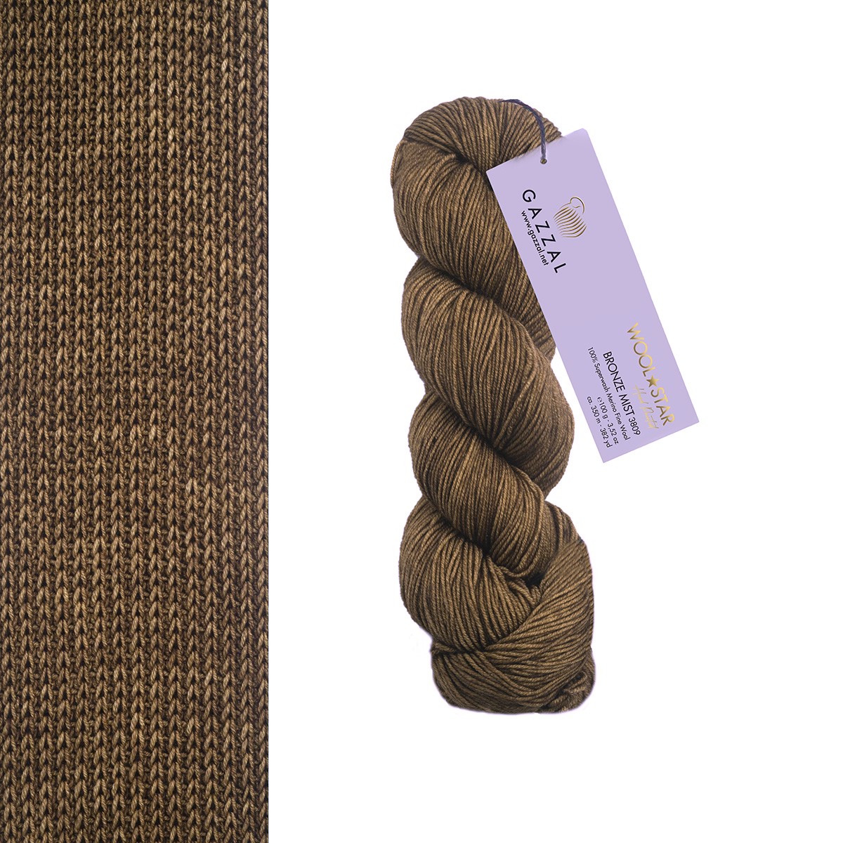 GAZZAL Wool Star - 350 m / 100 g 2. barva: khaki, 4. číslo barvy: 3809