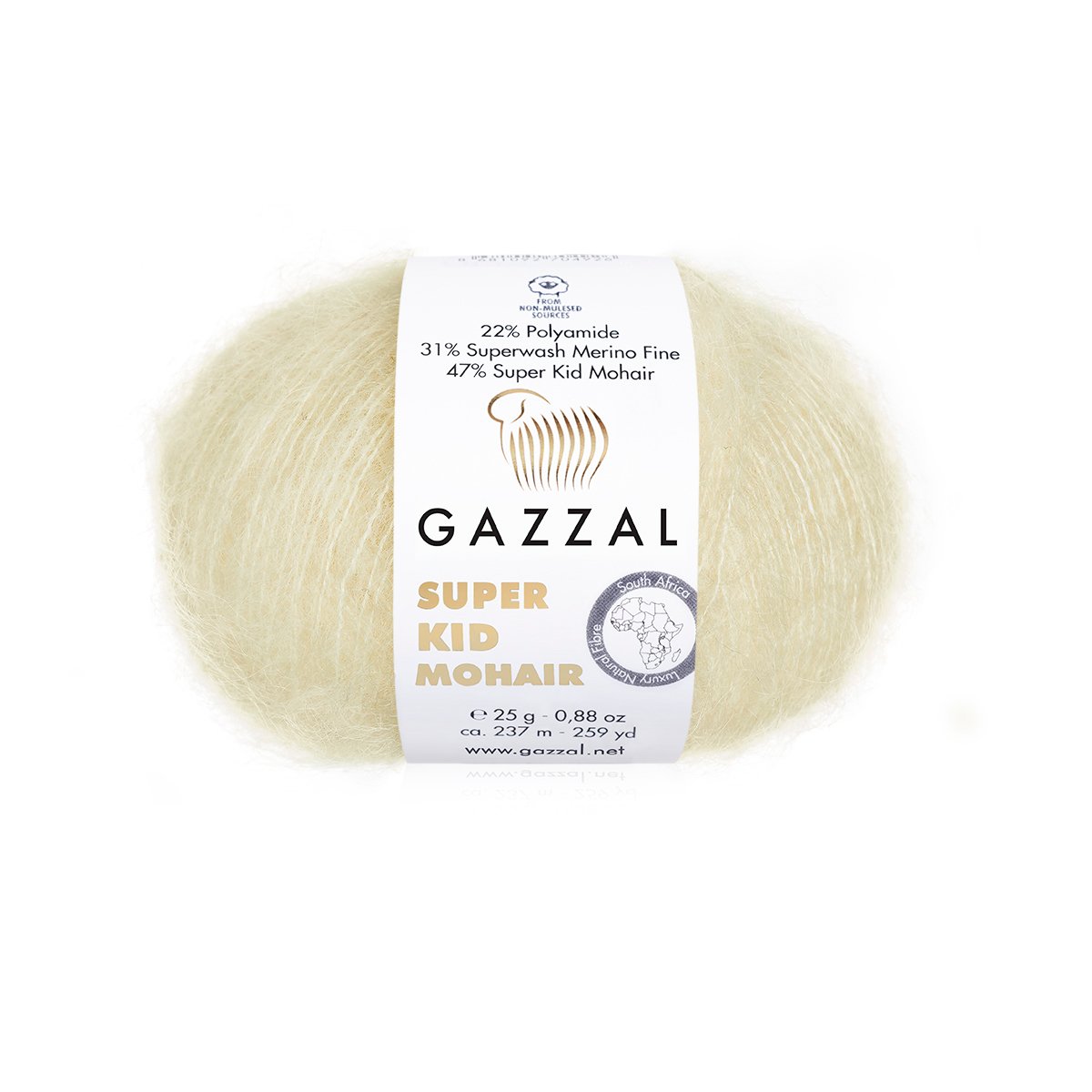 GAZZAL Super Kid Mohair - 237 m / 25 g 2. barva: režná ( ecru ), 4. číslo barvy: 64408
