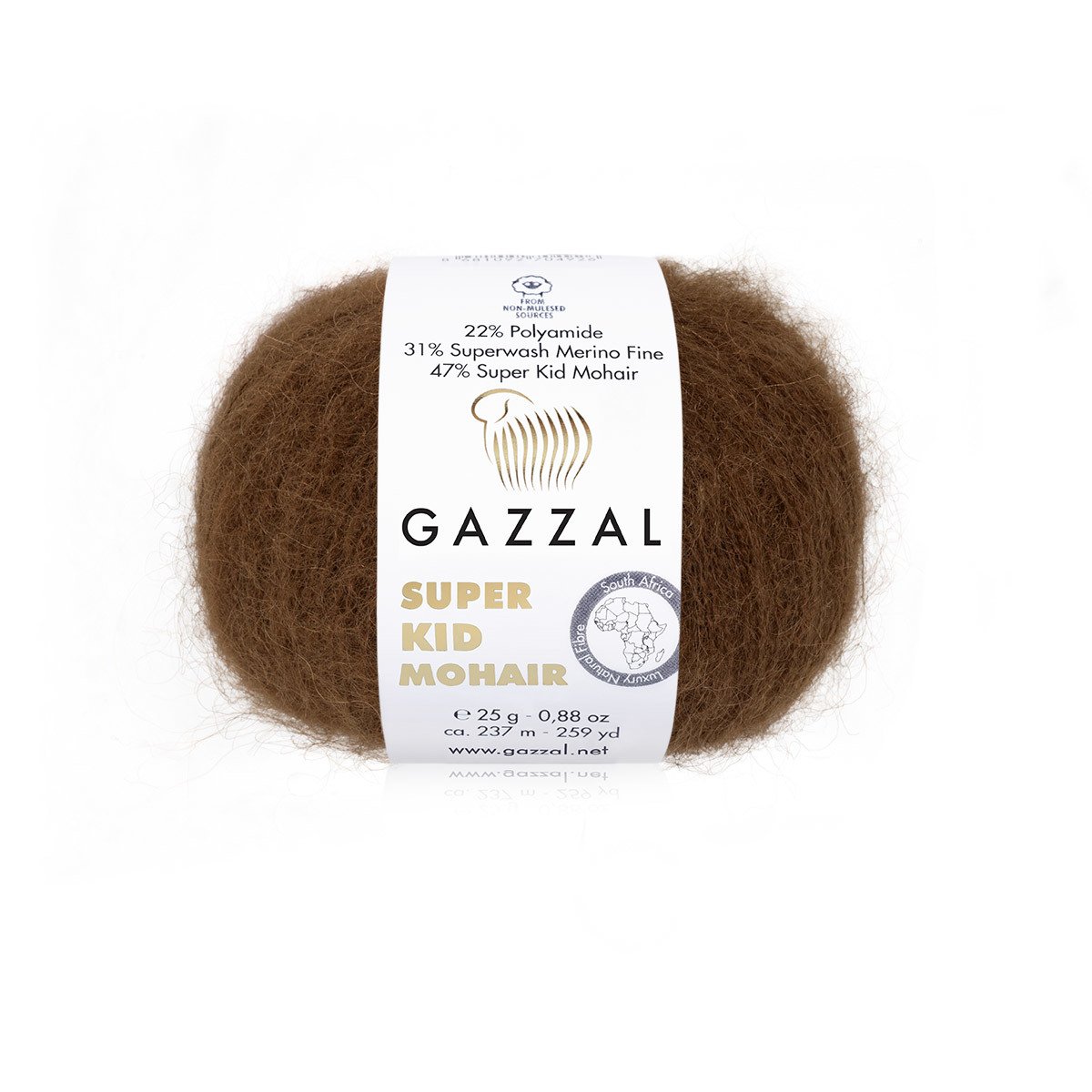 GAZZAL Super Kid Mohair - 237 m / 25 g 2. barva: čokoládová, 4. číslo barvy: 64400
