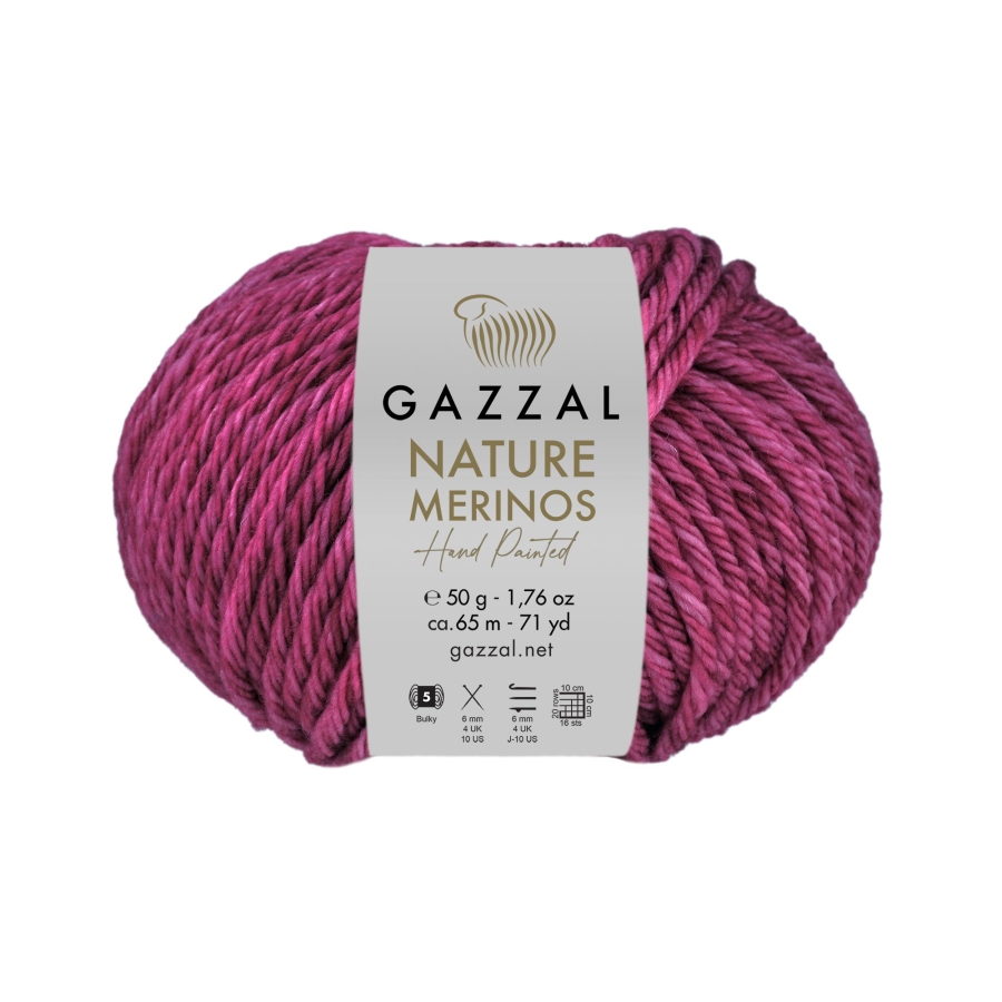 GAZZAL Nature Merinos - 65 m / 50 g 2. barva: třešňová, 4. číslo barvy: 8315