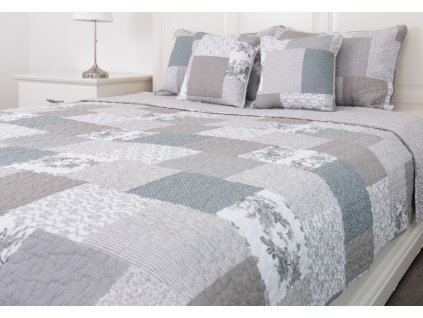 Prošívaný přehoz Deluxe Patchwork taupe koš velký