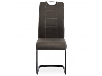 Jídelní židle, šedá látka v dekoru vintage kůže, bílé prošití, kov - černý lak DCL-413 GREY3