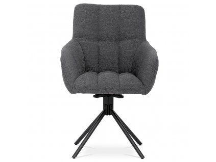 Jídelní židle, šedá látka BOUCLÉ, otočná  s vratným mechanismem - funkce reset, černé kovové nohy