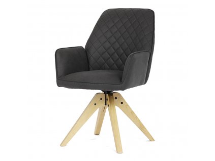 Židle jídelní s područkami, černá látka, dubové nohy, otočná P90°+ L 90° s vratným mechanismem - funkce reset