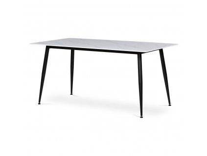 Stůl jídelní 160x90x76 cm, deska slinutý kámen v imitaci matného mramoru, černé kovové nohy HT-406M WT