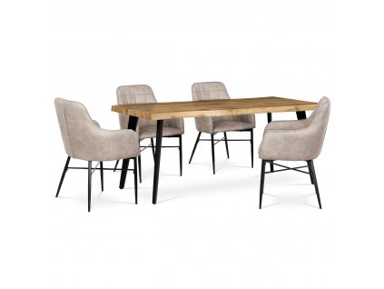 Jídelní stůl, 180x90x75 cm, MDF deska, 3D dekor divoký dub, kov, černý lak HT-880B OAK