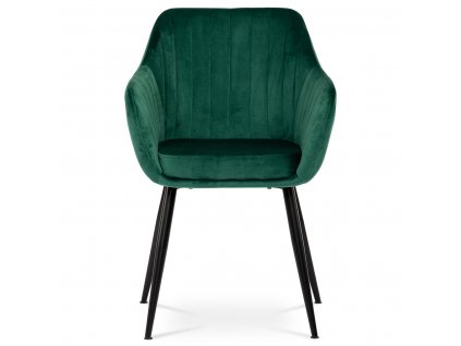 Jídelní židle, potah zelená sametová látka, kovové nohy, černý matný lak