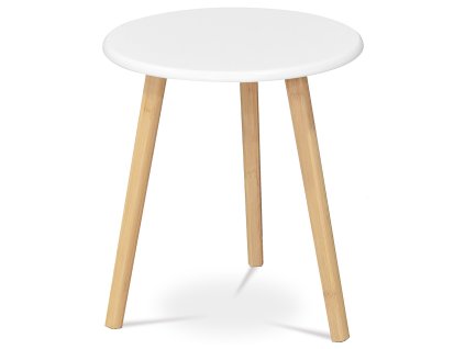 Stůl konferenční 40x40x45 cm,  MDF bílá deska,  nohy bambus přírodní odstín